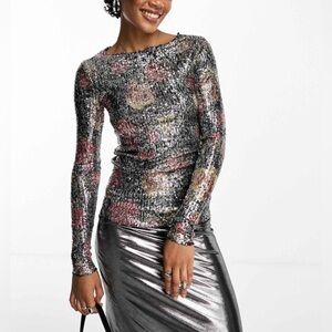 Free People Floral Sequin Long Sleeve